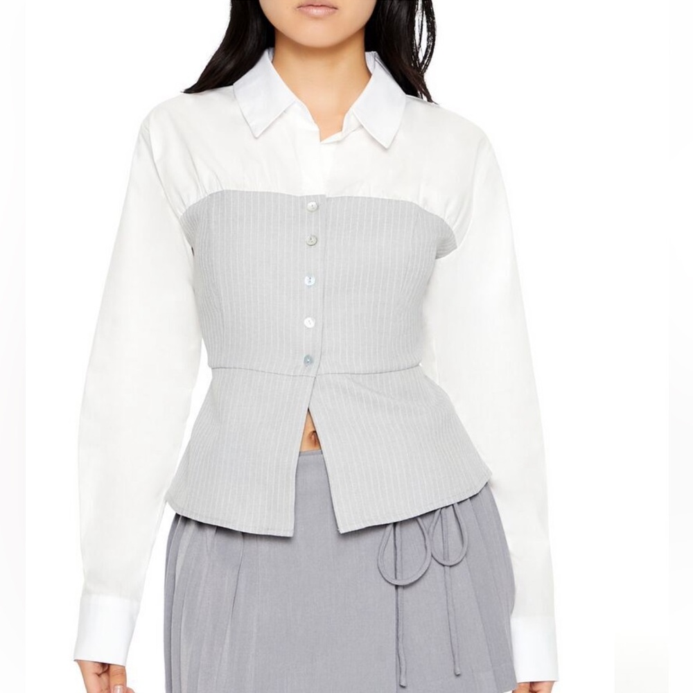 Poplin split combo blouse